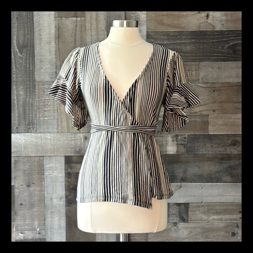 Free People striped wrap top small ruffles boho chic dark feminine whimsigoth